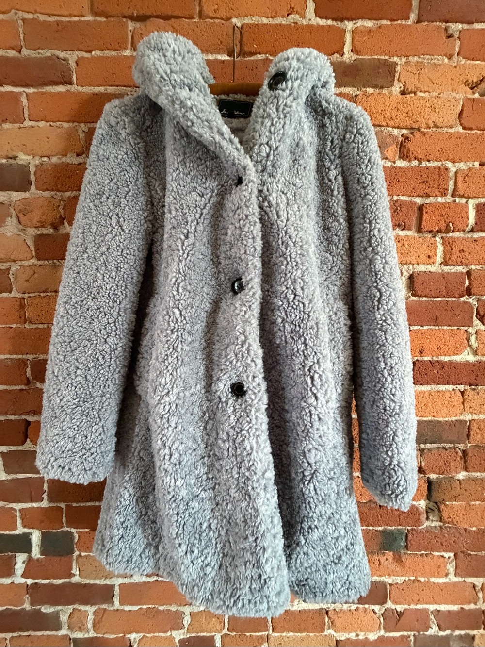 Sam Edelman Hooded Faux Shearling Teddy Coat Light Blue Size S EUC